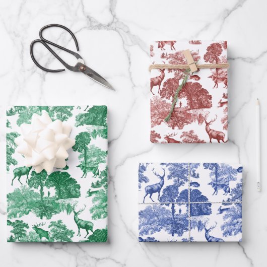 エレガントヴィンテージフランスのトイルシカキツネインウッズラ ラッピングペーパーシート (正面)
