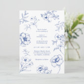 エレガントヴィンテージフランスのフローラ結婚ブルー 招待状 (スタンド正面)