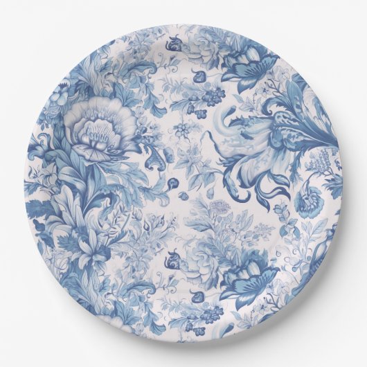 エレガントヴィンテージフランスのブルートイルパターン ペーパープレート (正面)