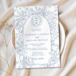 エレガントヴィンテージフランスのブルーフローラトワ結婚ーズ 招待状