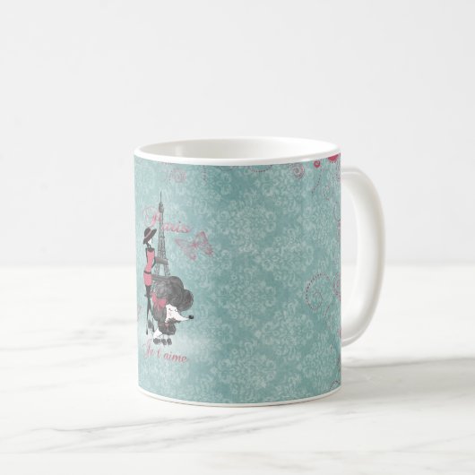 エレガントヴィンテージフランスのプードルガールシルエット コーヒーマグカップ (正面右)