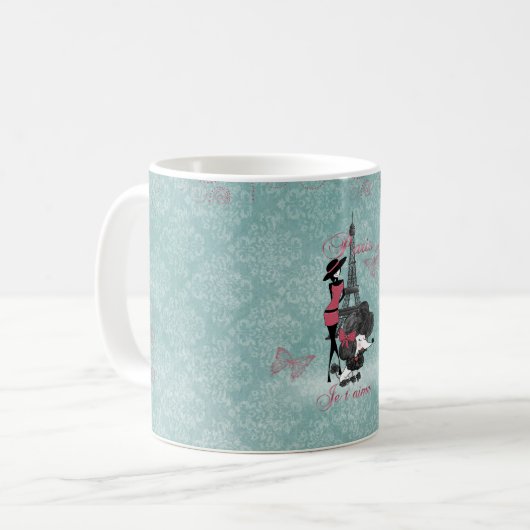 エレガントヴィンテージフランスのプードルガールシルエット コーヒーマグカップ (正面左)