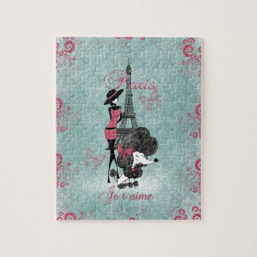 エレガントヴィンテージフランスのプードルガールシルエット ジグソーパズル (縦)