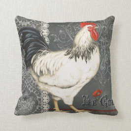 エレガントヴィンテージフランスのロスターブラックグレー&ホワイト クッション