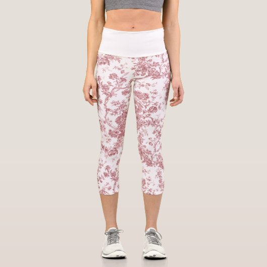 エレガントヴィンテージフランスの刻みフローラトイルピンク カプリレギンス (正面)