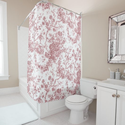 エレガントヴィンテージフランスの刻みフローラトイルピンク シャワーカーテン (インサイチュ)