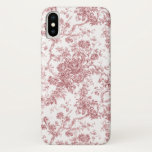エレガントヴィンテージフランスの刻みフローラトイルピンク iPhone X ケース<br><div class="desc">そして華美エレガントバラの花冠やバスケットと絡み合ったエキゾチックな花、つる植物や葉を特徴とするピンクと白のヴィンテージトイル・ド・ジュイのパターン。このパターンはスミソニアンフランスのコレクションの1910年の歴史的な繊維断片から適応された。パターンは高い解像度だが、並べて表示できない。</div>