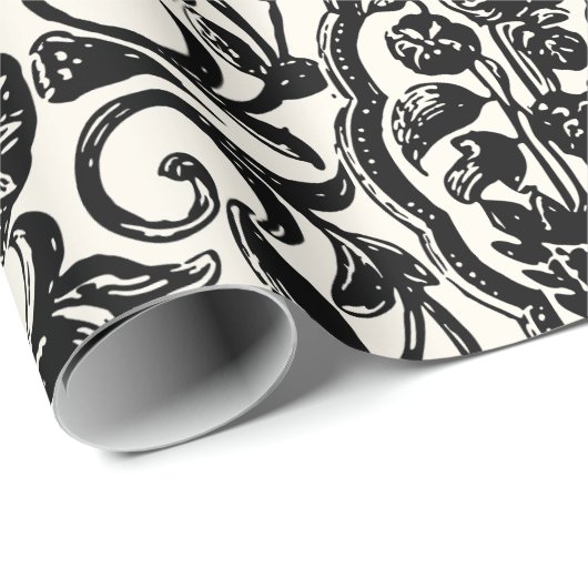 エレガントヴィンテージフランスの彫刻フローラトイルブラック ラッピングペーパー (ロールコーナー)