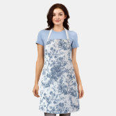 エレガントヴィンテージフランスの彫刻フローラトイルブルー エプロン (着用した状態)