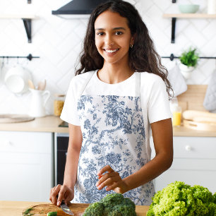 エレガントヴィンテージフランスの彫刻フローラトイルブルー エプロン