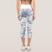 エレガントヴィンテージフランスの彫刻フローラトイルブルー カプリレギンス (裏面)