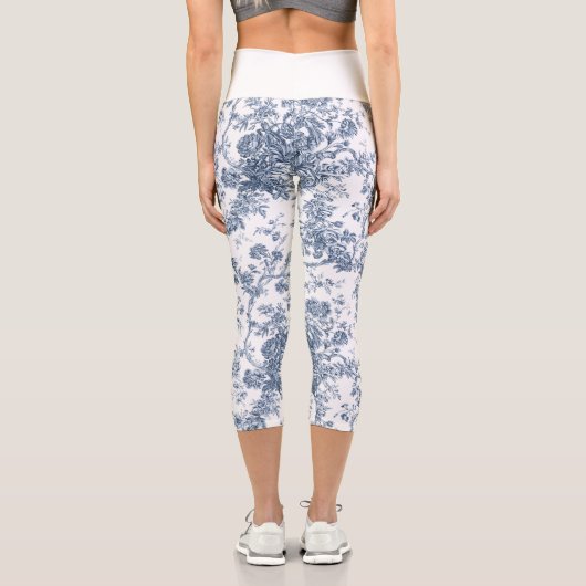 エレガントヴィンテージフランスの彫刻フローラトイルブルー カプリレギンス (裏面)