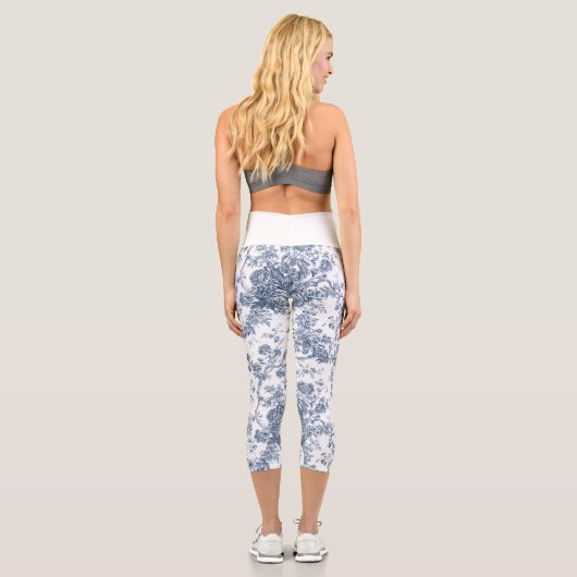 エレガントヴィンテージフランスの彫刻フローラトイルブルー カプリレギンス (裏面)