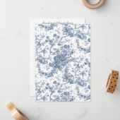 エレガントヴィンテージフランスの彫刻フローラトイルブルー ノートカード (正面/裏面インサイチュ)