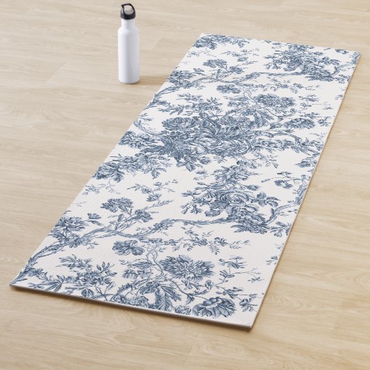 エレガントヴィンテージフランスの彫刻フローラトイルブルー ヨガマット (インサイチュ)