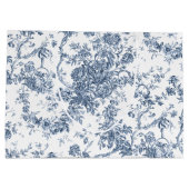 エレガントヴィンテージフランスの彫刻フローラトイルブルー ラージペーパーバッグ (裏面)