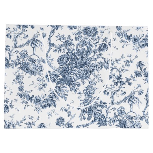 エレガントヴィンテージフランスの彫刻フローラトイルブルー ラージペーパーバッグ (裏面)