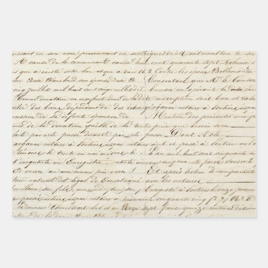 エレガントヴィンテージフランスの手書き文字スクリプト ラッピングペーパーシート (正面3)