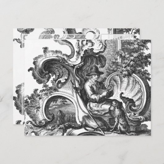 エレガントヴィンテージフランスの白黒トイル ポストカード (正面/裏面)