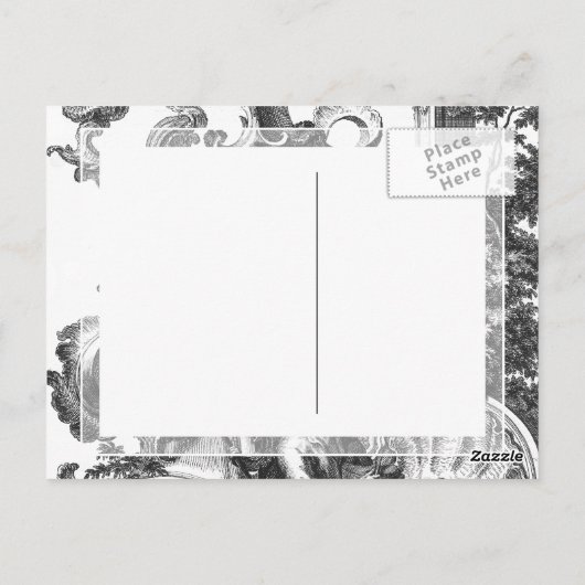 エレガントヴィンテージフランスの白黒トイル ポストカード (裏面)