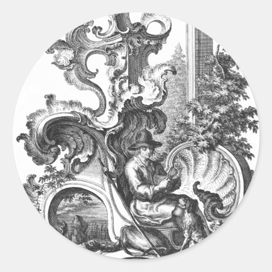 エレガントヴィンテージフランスの白黒トイル ラウンドシール (正面)