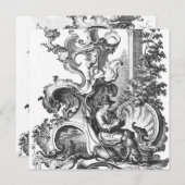 エレガントヴィンテージフランスの白黒トイル 招待状 (正面/裏面)