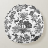 エレガントヴィンテージフランスの白黒 ラウンドクッション (正面)