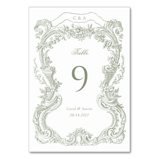 エレガントヴィンテージフローラグリーントワ結婚ーズ テーブルナンバー (正面)