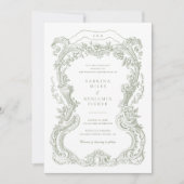 エレガントヴィンテージフローラセージ結婚トイレフレーム 招待状 (正面)