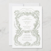 エレガントヴィンテージフローラセージ結婚トイレフレーム 招待状 (正面)