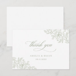エレガントヴィンテージフローラセージ緑のスクリプ結婚ト サンキューカード