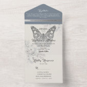 エレガントヴィンテージフローラダスティブルー結婚ズ オールインワン招待状 (内側)