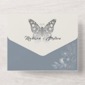 エレガントヴィンテージフローラダスティブルー結婚ズ オールインワン招待状 (裏面)