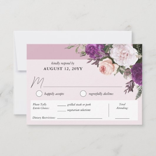 エレガントヴィンテージフローラディナー結婚チョイス 出欠カード (正面)