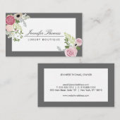 エレガントヴィンテージフローラデザイン白/グレー 名刺 (正面/裏面)