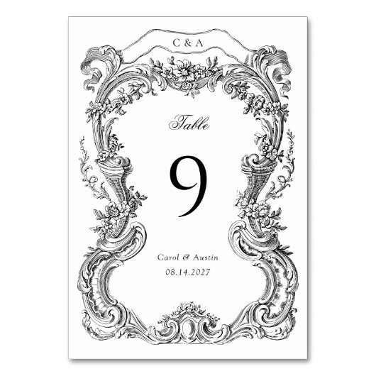 エレガントヴィンテージフローラトイル結婚フレーム テーブルナンバー (正面)