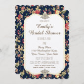 エレガントヴィンテージフローラバラブルーブライダルシャワー 招待状 (正面/裏面)