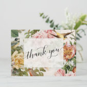 エレガントヴィンテージフローラピンクローズスクリプトありがとう サンキューカード (スタンド正面)