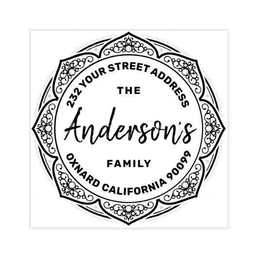 エレガントヴィンテージフローラフレームカスタムファミリ名 ラバースタンプ (インプリント)