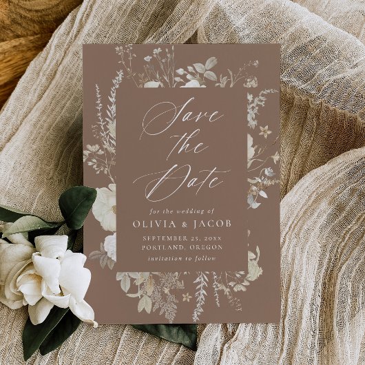 エレガントヴィンテージフローラフレー結婚ムブラウン セーブザデート