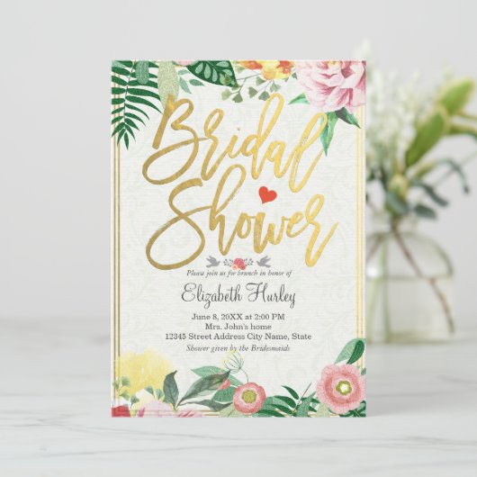 エレガントヴィンテージフローラブライダルシャワー招待状 招待状 (スタンド正面)