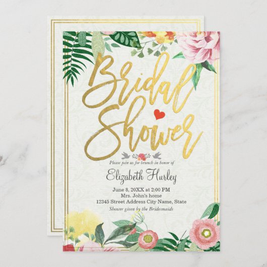 エレガントヴィンテージフローラブライダルシャワー招待状 招待状 (正面/裏面)