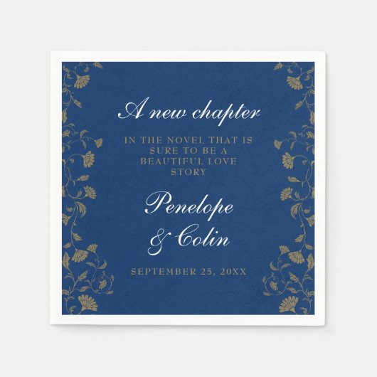 エレガントヴィンテージフローラブルーライブ結婚ラリ スタンダードカクテルナプキン (正面)