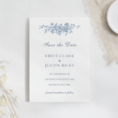 エレガントヴィンテージフローラブルー日付を保存結婚する 招待状