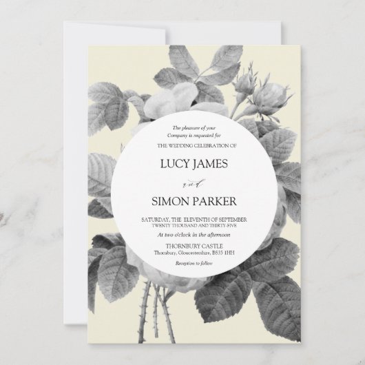 エレガントヴィンテージフローラモノクロバラ 招待状 (正面)