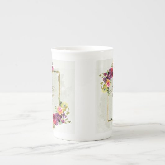 エレガントヴィンテージフローラ女性誕生日 ボーンチャイナマグカップ (正面)