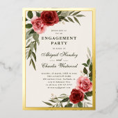 エレガントヴィンテージフローラ婚約パーティ 箔招待状 (正面)