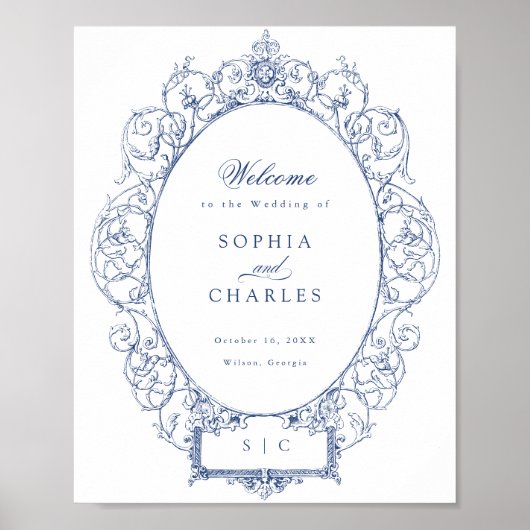 エレガントヴィンテージフローラ結婚の歓迎 ポスター (正面)