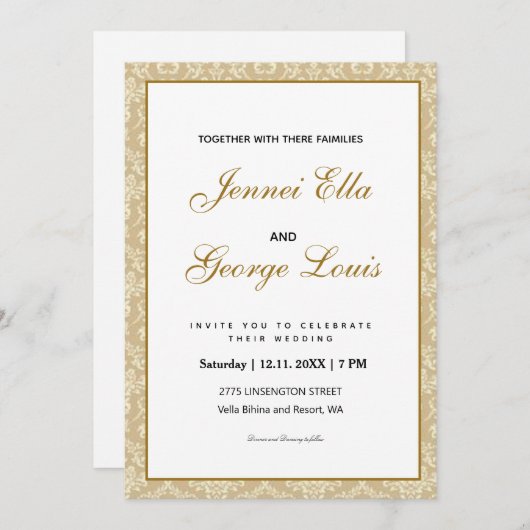 エレガントヴィンテージフローラ背景 招待状 (正面/裏面)