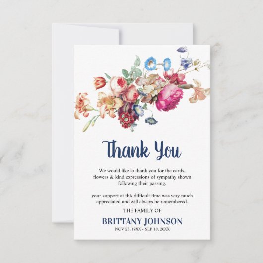 エレガントヴィンテージフローラ葬儀 |悔やみや弔慰 サンキューカード (正面)